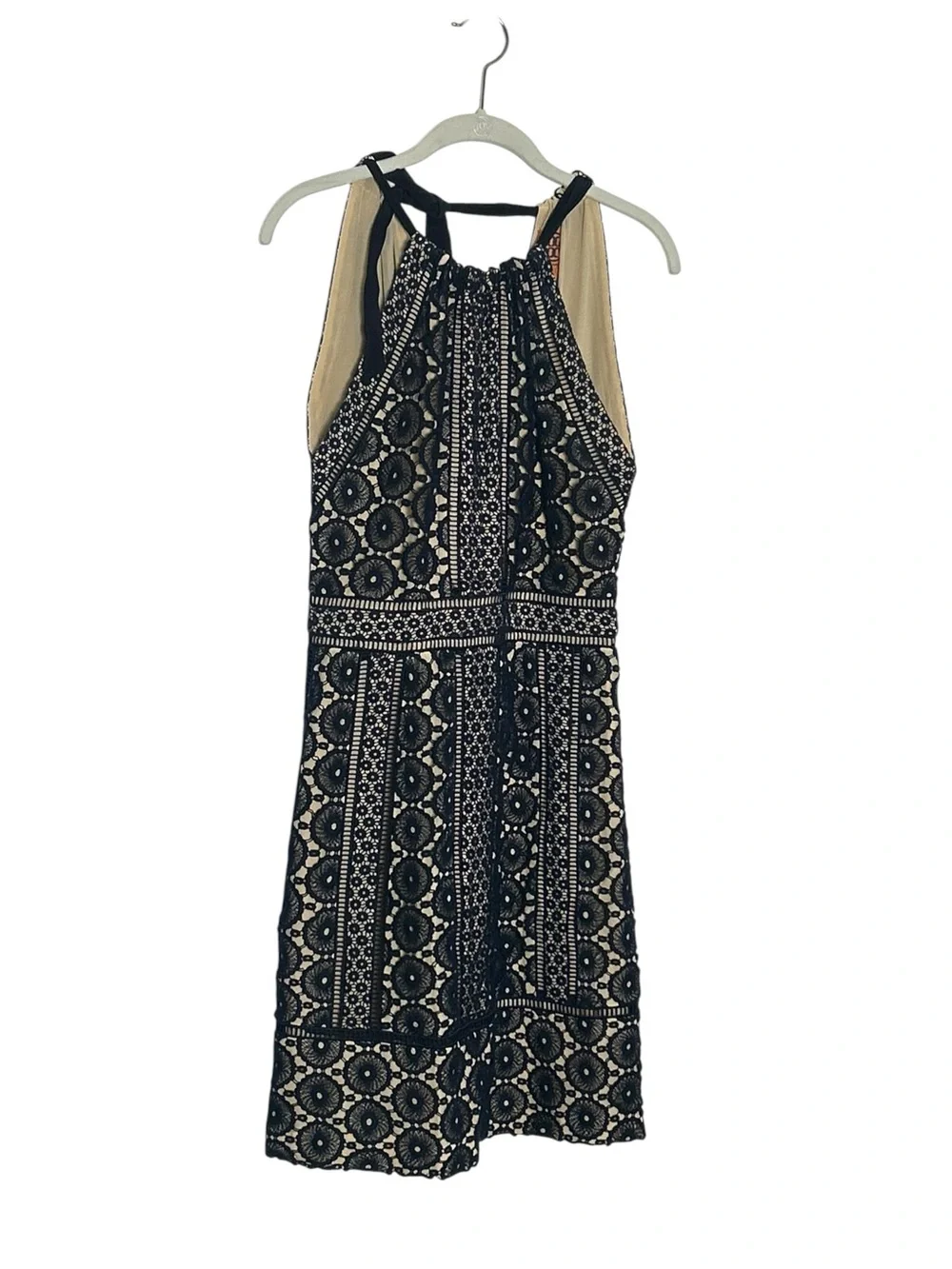 Tory Burch Navy Crochet Lace Halter Dress Size 2 Silk Lined Midi